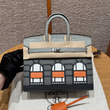 올수공 에르메스 버킨 20 0L/Girs Meyer and 0V/Girs Ciment 악어 가죽 실버 하드웨어