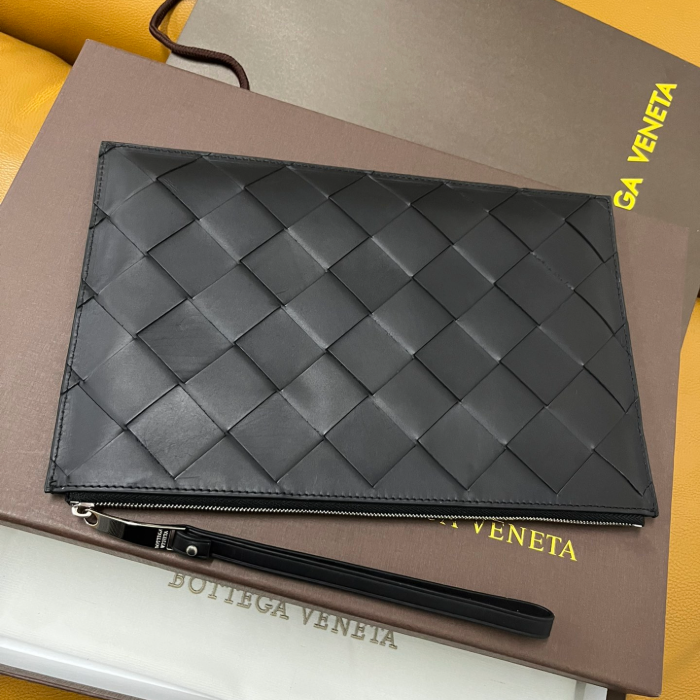 보테가베네타 블랙 인트레치아토 나파 우븐 스몰 도큐먼트 케이스 스트랩 클러치