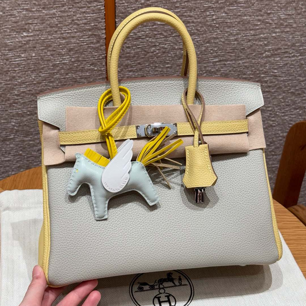 올수공 에르메스 버킨 25 80/Gris Perle/1Z/Jaune Poussin 토고 가죽 실버 하드웨어