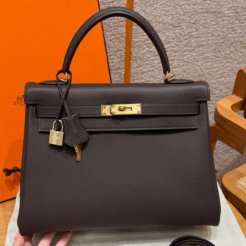 올수공 에르메스 켈리 32 47/Chocolat 토고 가죽 골드 하드웨어