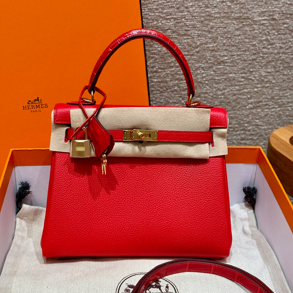 올수공 에르메스 켈리 25 S3/Rouge Coeur 토고 가죽 골드 하드웨어