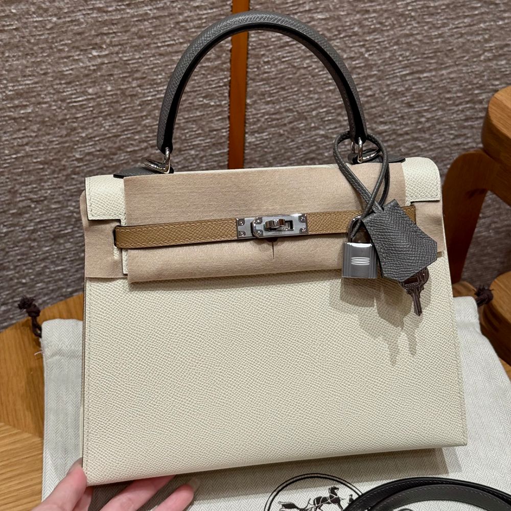 올수공 에르메스 켈리 25 i2/Nata/OM/chai/0L/Girs Meyer 엡송 가죽 실버 하드웨어