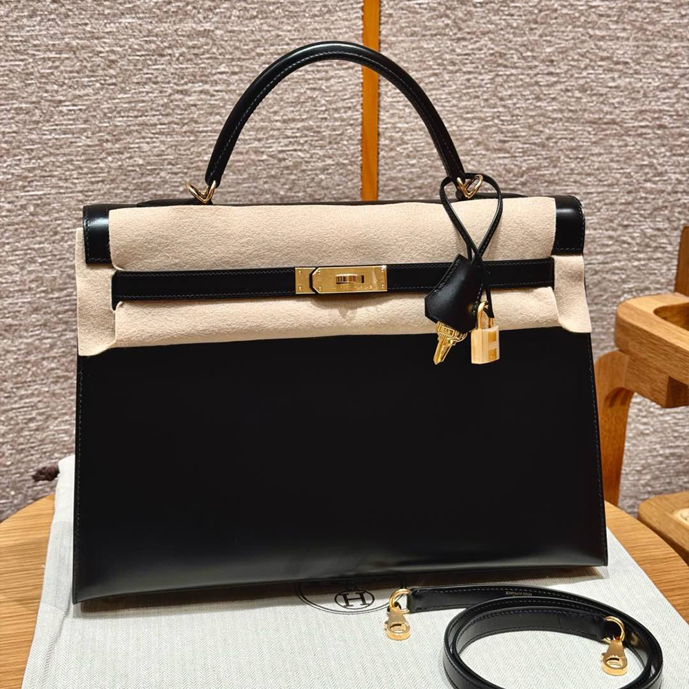 올수공 에르메스 켈리 35 89/noir 박스 가죽 골드 하드웨어