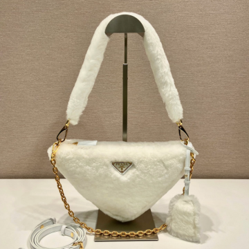 프라다 시어링 트라이앵글 숄더백 화이트