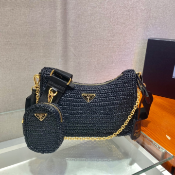 프라다 라피아 숄더백 블랙