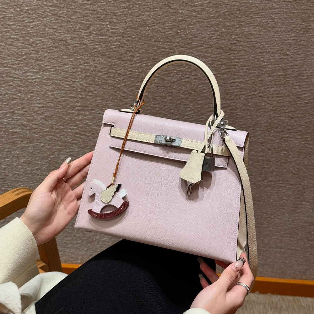 올수공 에르메스 켈리 25 09/Mauve pale/i2/Nata 체브레 가죽 실버 하드웨어
