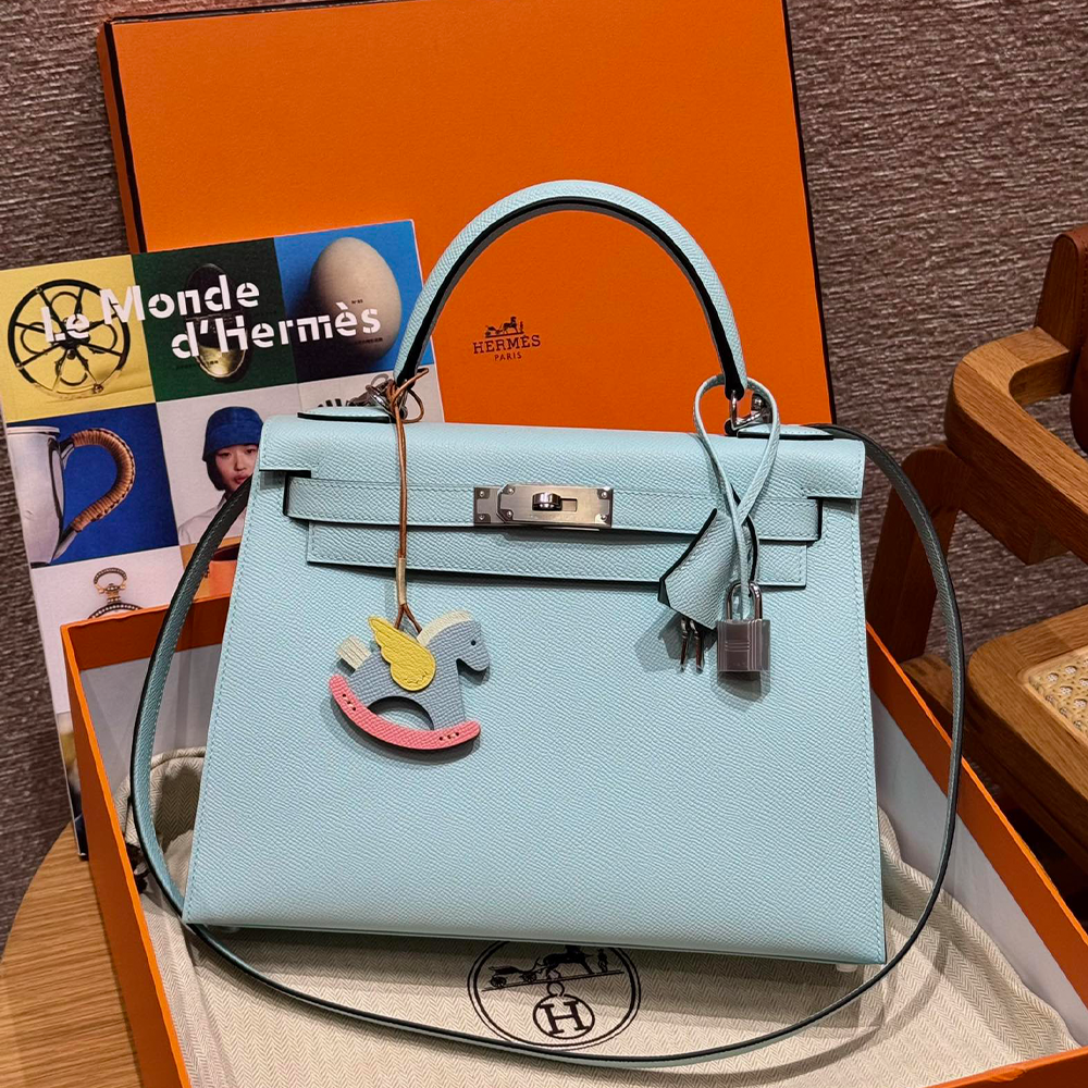 올수공 에르메스 켈리 28 U2/Blue zephyr 엡송 가죽 실버 하드웨어