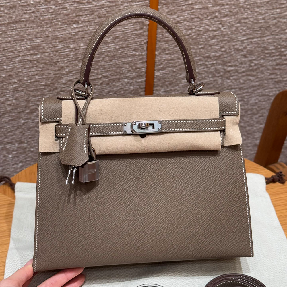 올수공 에르메스 켈리 25 18/Etoupe 엡송 가죽 실버 하드웨어