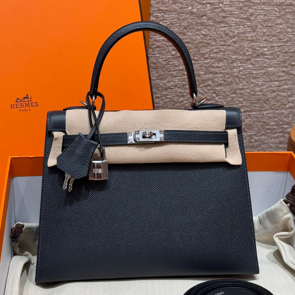 올수공 에르메스 켈리 25 2z/Blue nuit 엡송 가죽 실버 하드웨어