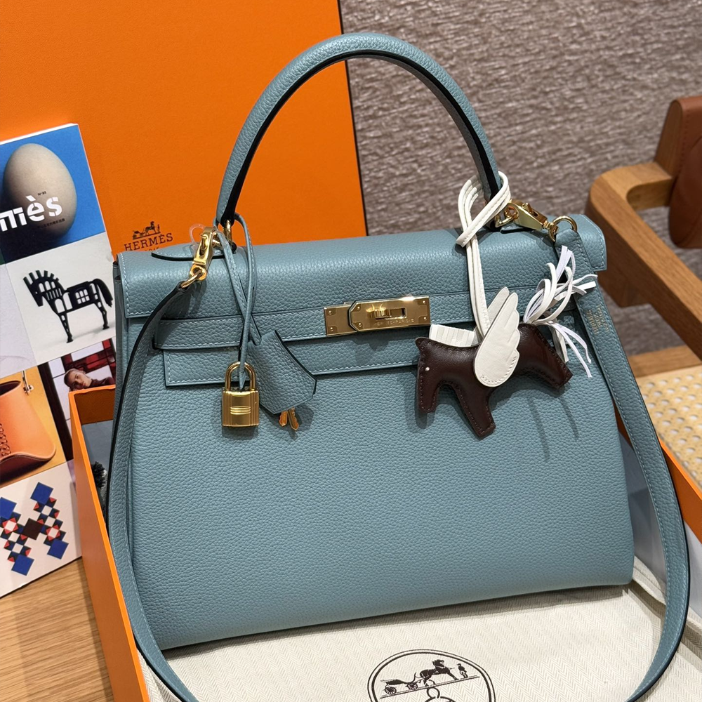 올수공 에르메스 켈리 32 7G/Ciel 토고 가죽 골드 하드웨어