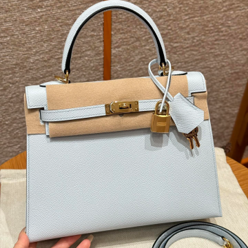 올수공 에르메스 켈리 25 08/Blue pale 엡송 가죽 골드 하드웨어