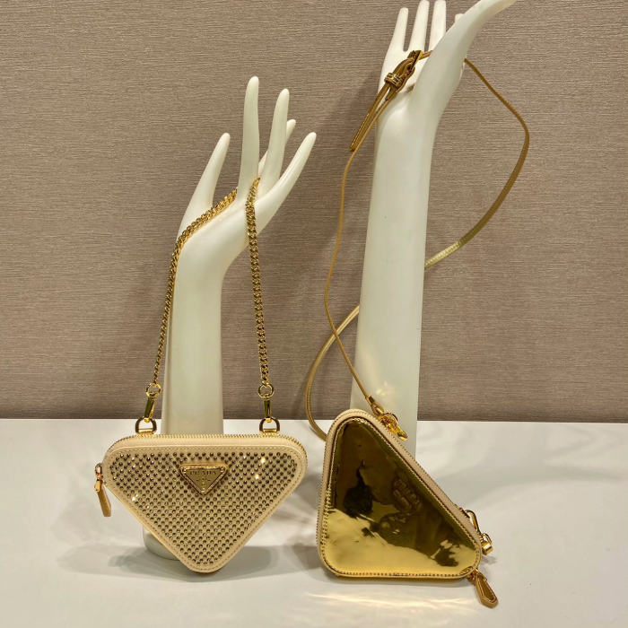 프라다 패브릭 새틴 미니백 골드