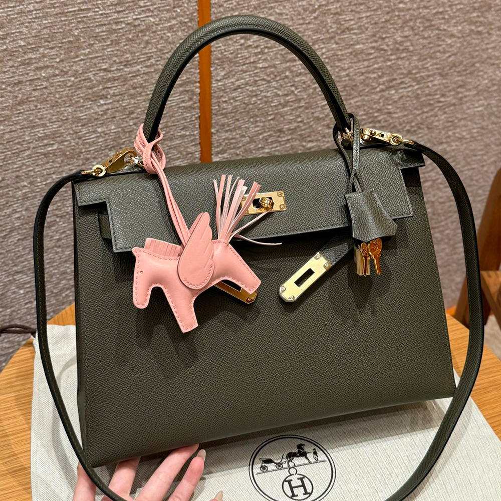 올수공 에르메스 켈리 32 2Q/Vert Anglais 엡송 가죽 골드 하드웨어