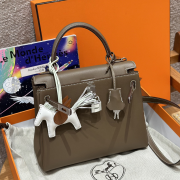 올수공 에르메스 켈리 25 ck18/Etoupe 스위프트 가죽 실버 하드웨어