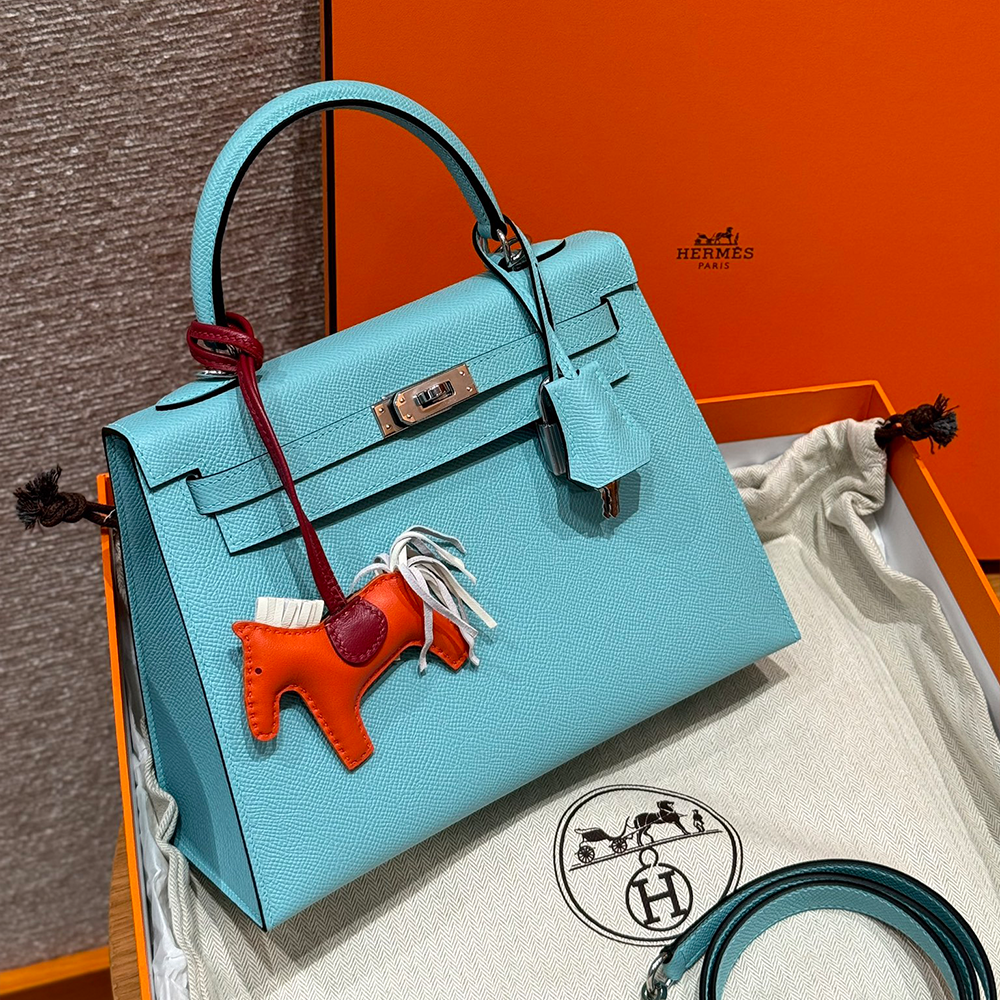올수공 에르메스 켈리 25 3P/Blue atoll 엡송 가죽 실버 하드웨어