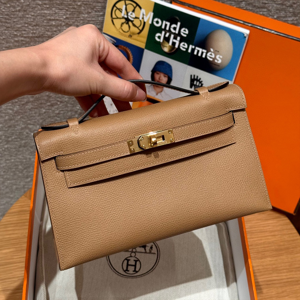 올수공 에르메스 미니 켈리 포쉐트 0M/chai 엡송 가죽 골드 하드웨어