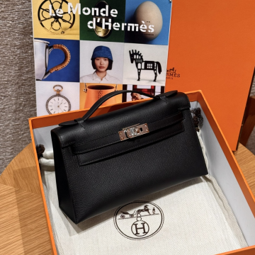 올수공 에르메스 미니 켈리 포쉐트 89/Noir 엡송 가죽 실버 하드웨어