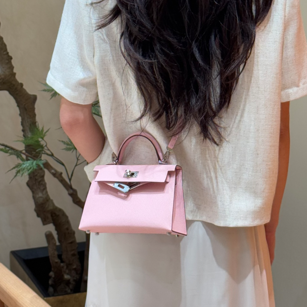 올수공 에르메스 미니 켈리 3Q/Rose Sakura 엡송 가죽 실버 하드웨어