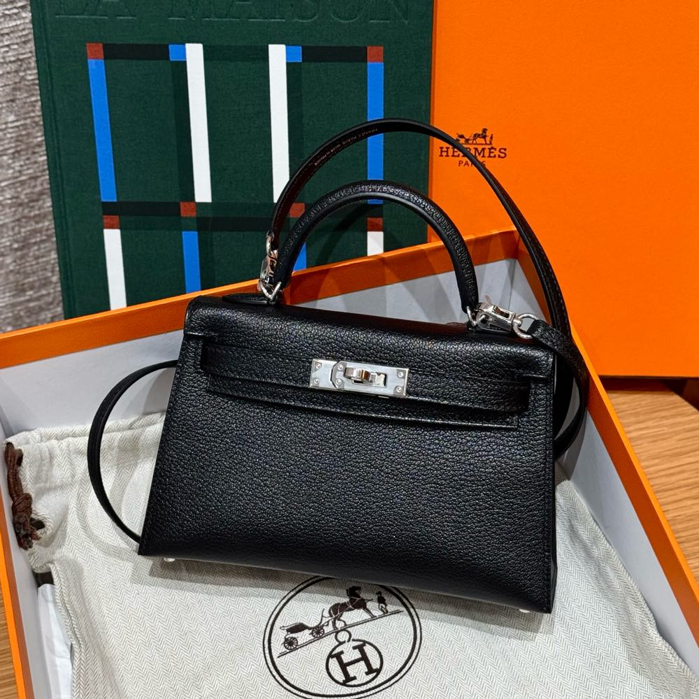 올수공 에르메스 미니 켈리 89/noir 체브레 가죽 실버 하드웨어
