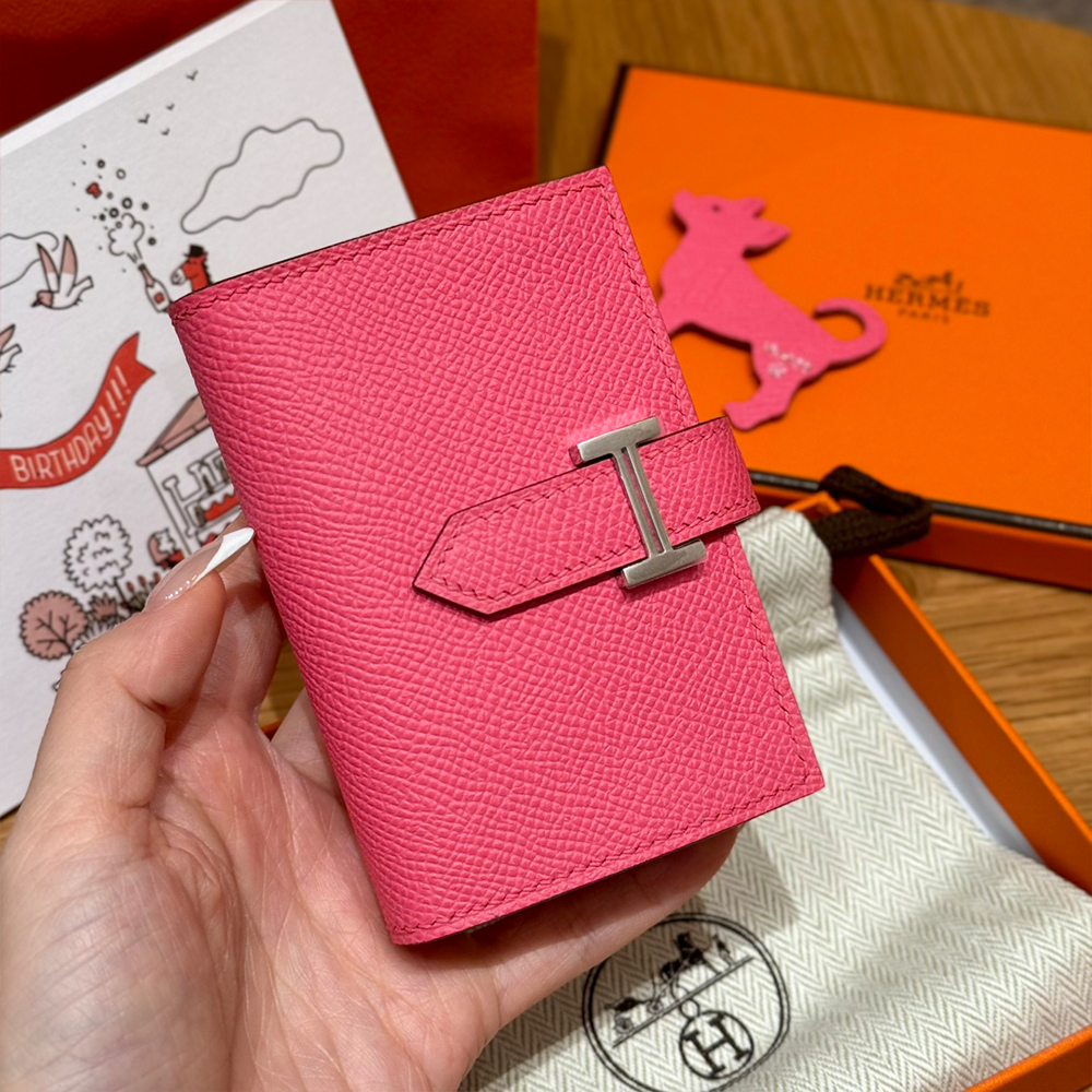 올수공 에르메스 베안 반지갑 Rose lipstick 엡송 실버 하드웨어