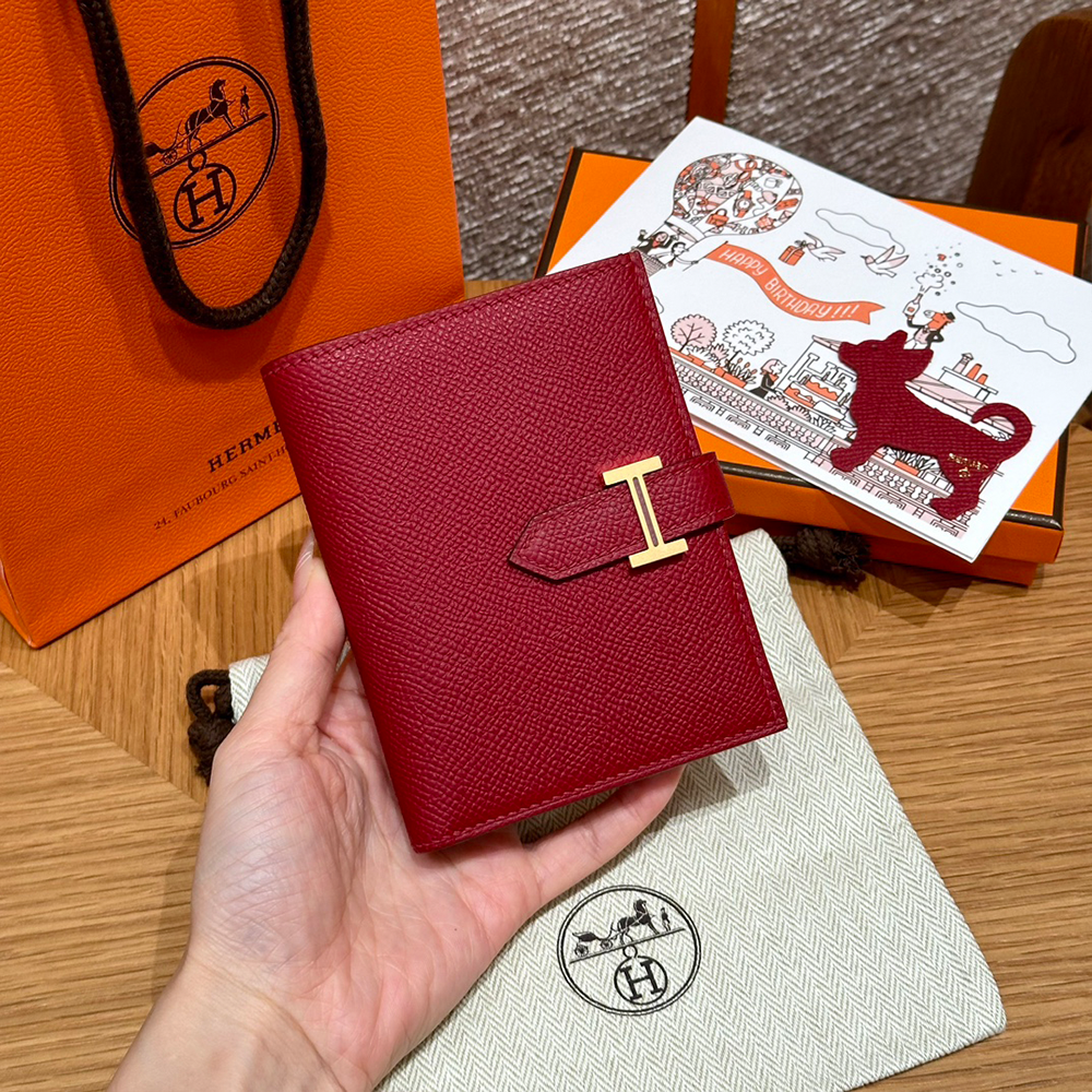 올수공 에르메스 베안 반지갑 Rouge grenat 엡송 골드 하드웨어
