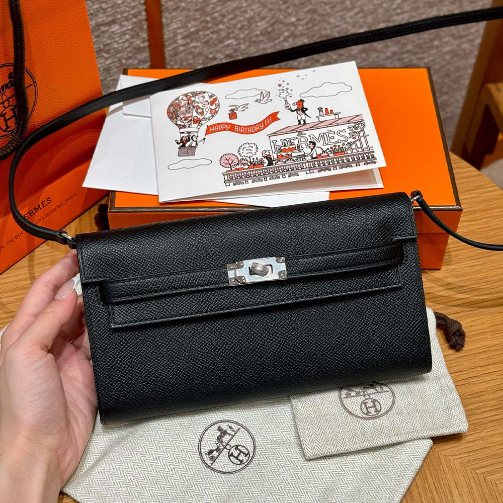 올수공 에르메스 켈리 클래식 투 고 장지갑 ck89/noir 엡송 실버 하드웨어