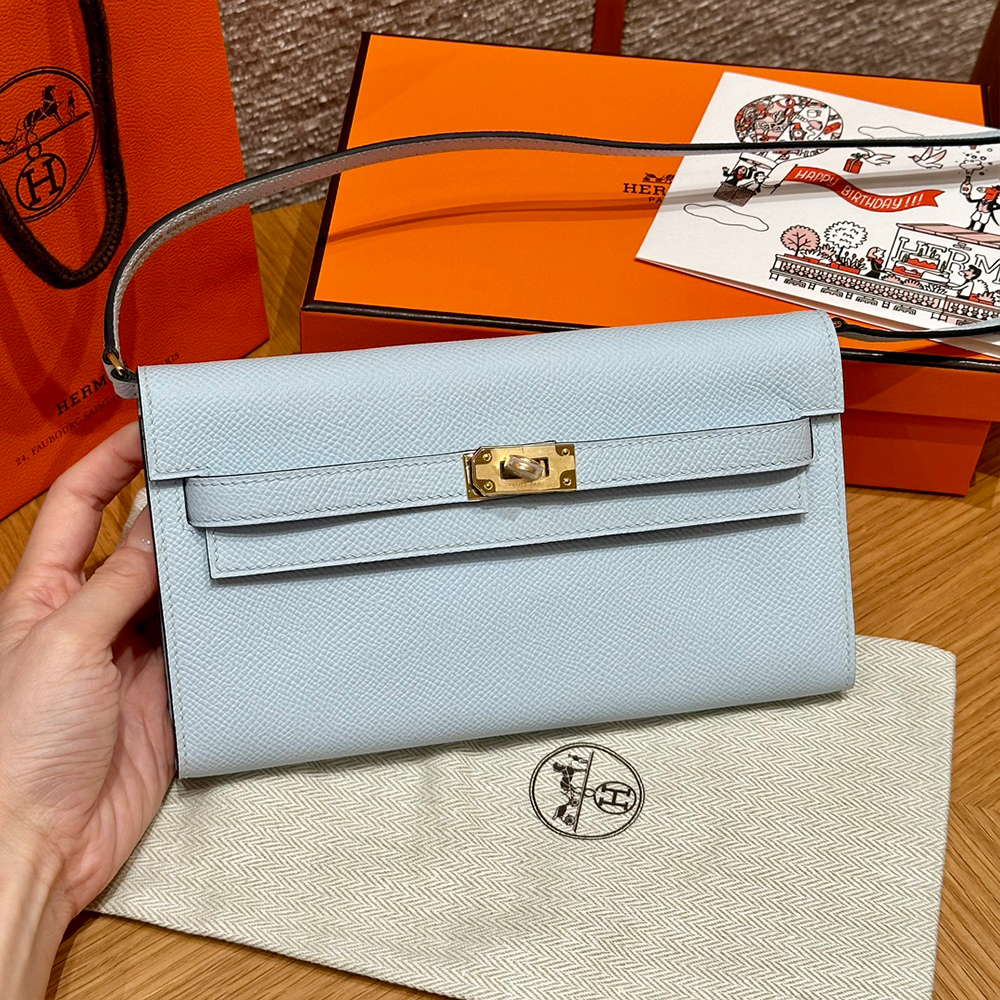 올수공 에르메스 켈리 클래식 투 고 장지갑 10/Bleu pale 엡송 골드 하드웨어