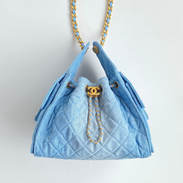 샤넬 25SS 워시드 데님 골드 메탈 라지 백 라이트 블루