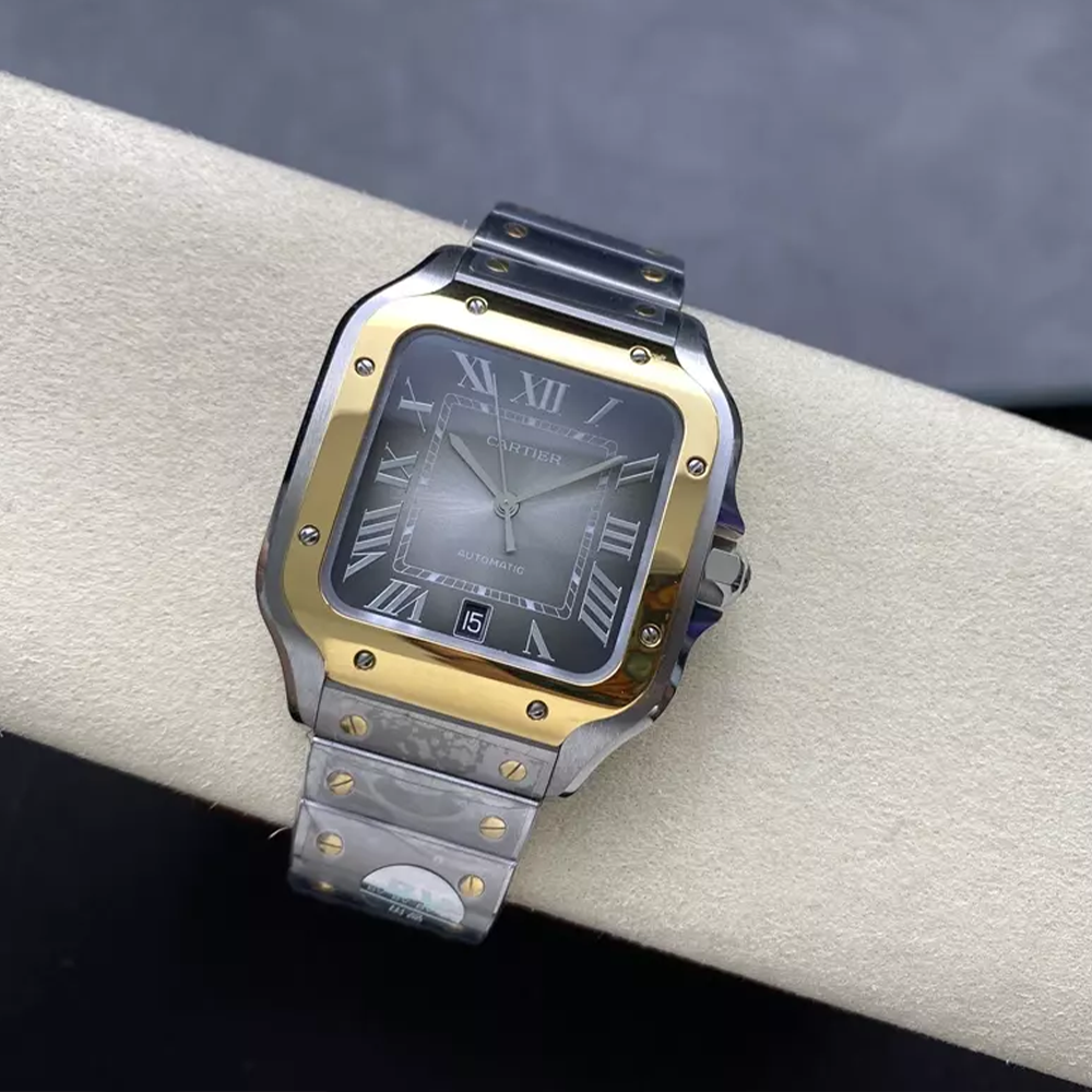 BV공장 까르띠에 산토스 그레이 다이얼 옐로우 골드 콤비 39.8mm W2SA0030