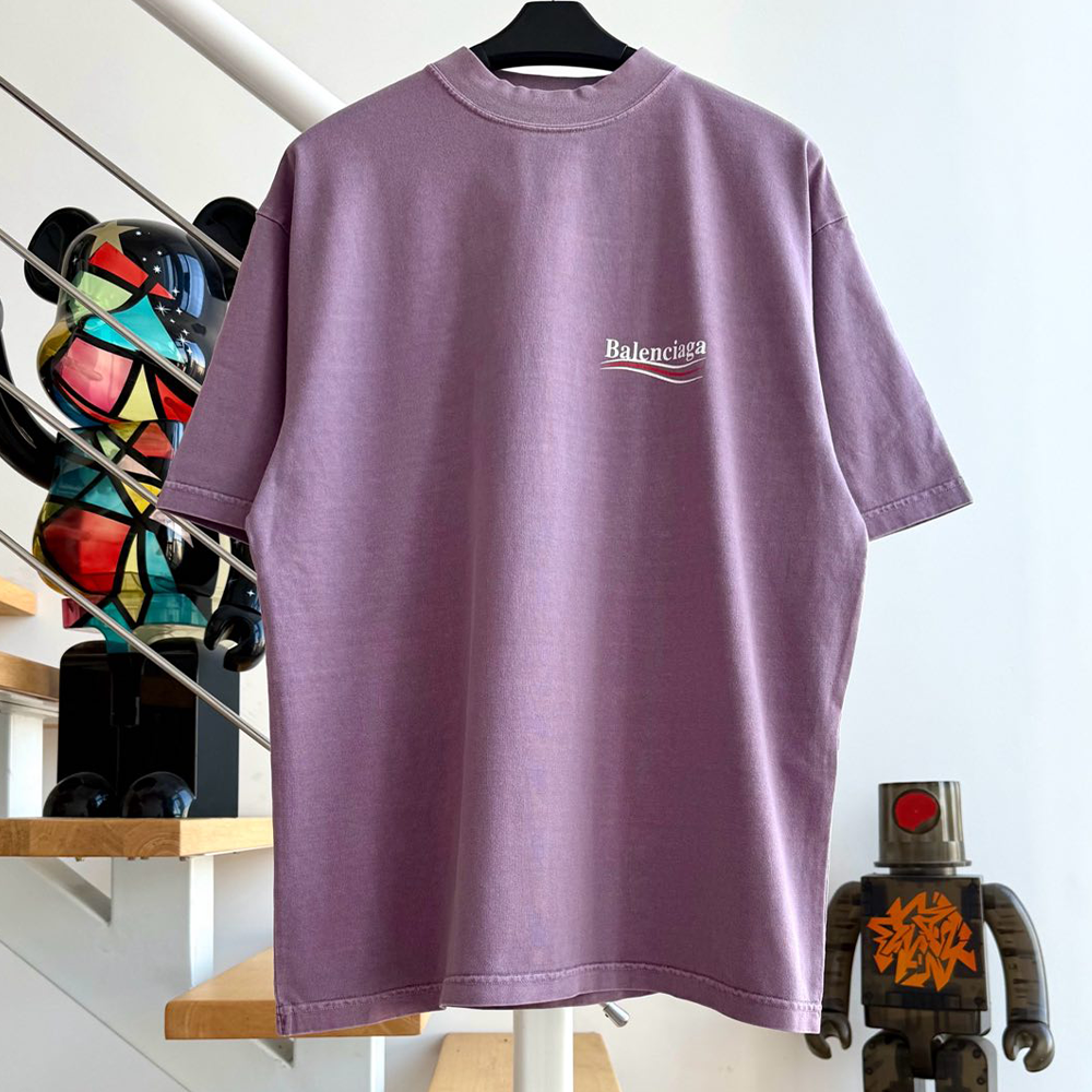 발렌시아가 웨이브 프린팅 로고 반팔 티셔츠 퍼플