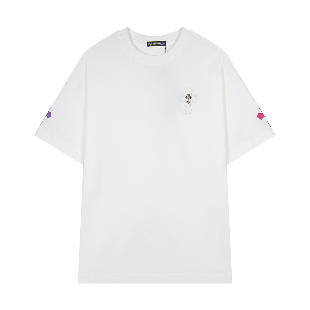 크롬하츠 실버 자수 패치 반팔 티셔츠 화이트