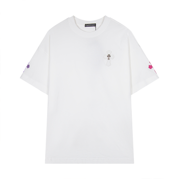 크롬하츠 실버 자수 패치 반팔 티셔츠 화이트