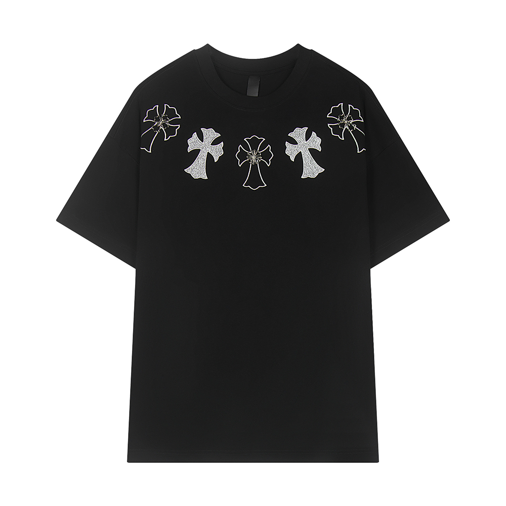 크롬하츠 십자가 넥 포인트 티셔츠 블랙