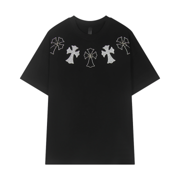 크롬하츠 십자가 넥 포인트 티셔츠 블랙