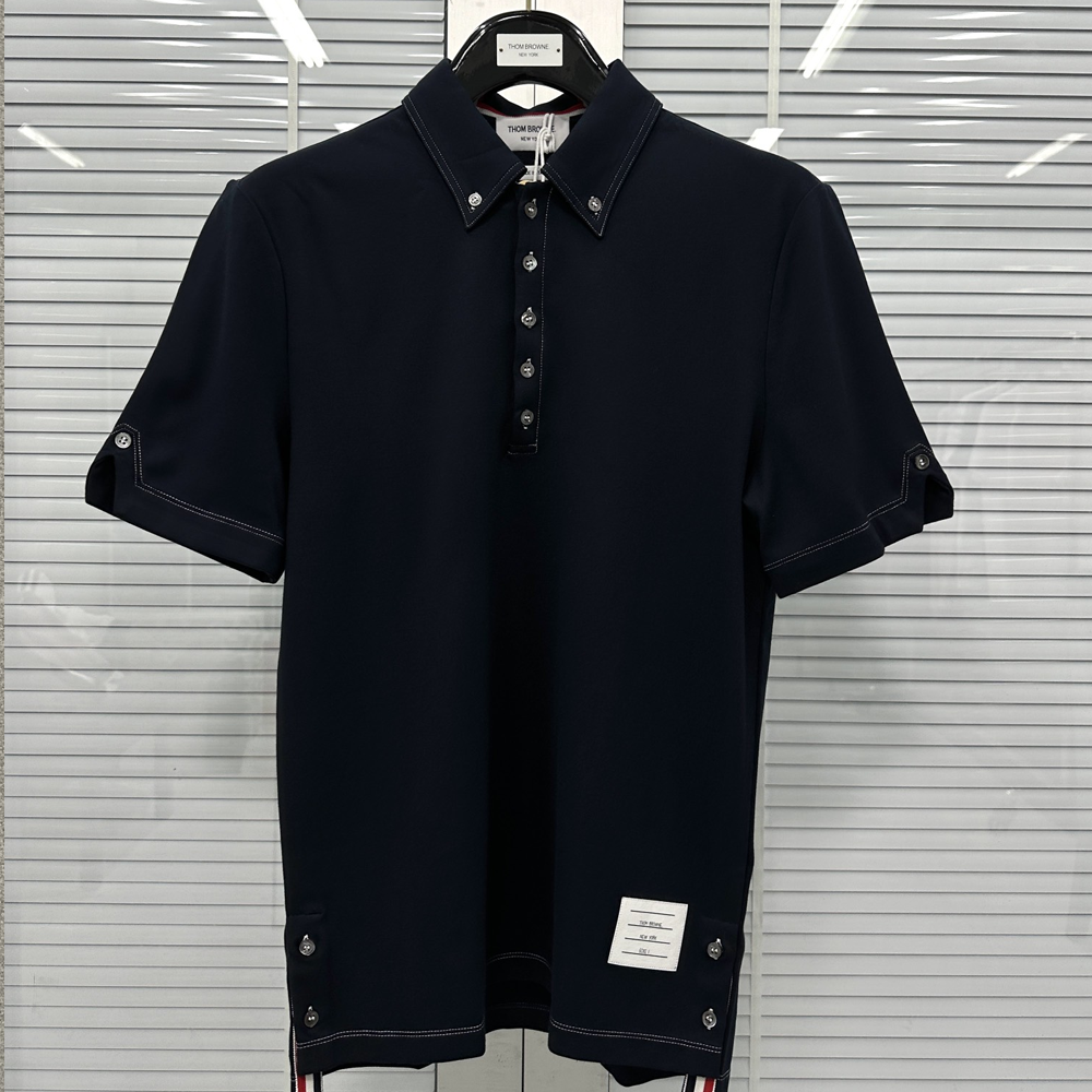 톰브라운 네이비 울 테크 폴로 셔츠