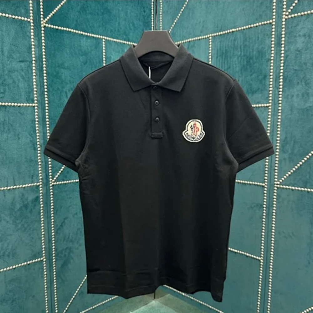 몽클레어 로고 폴로 셔츠 옵티컬 블랙