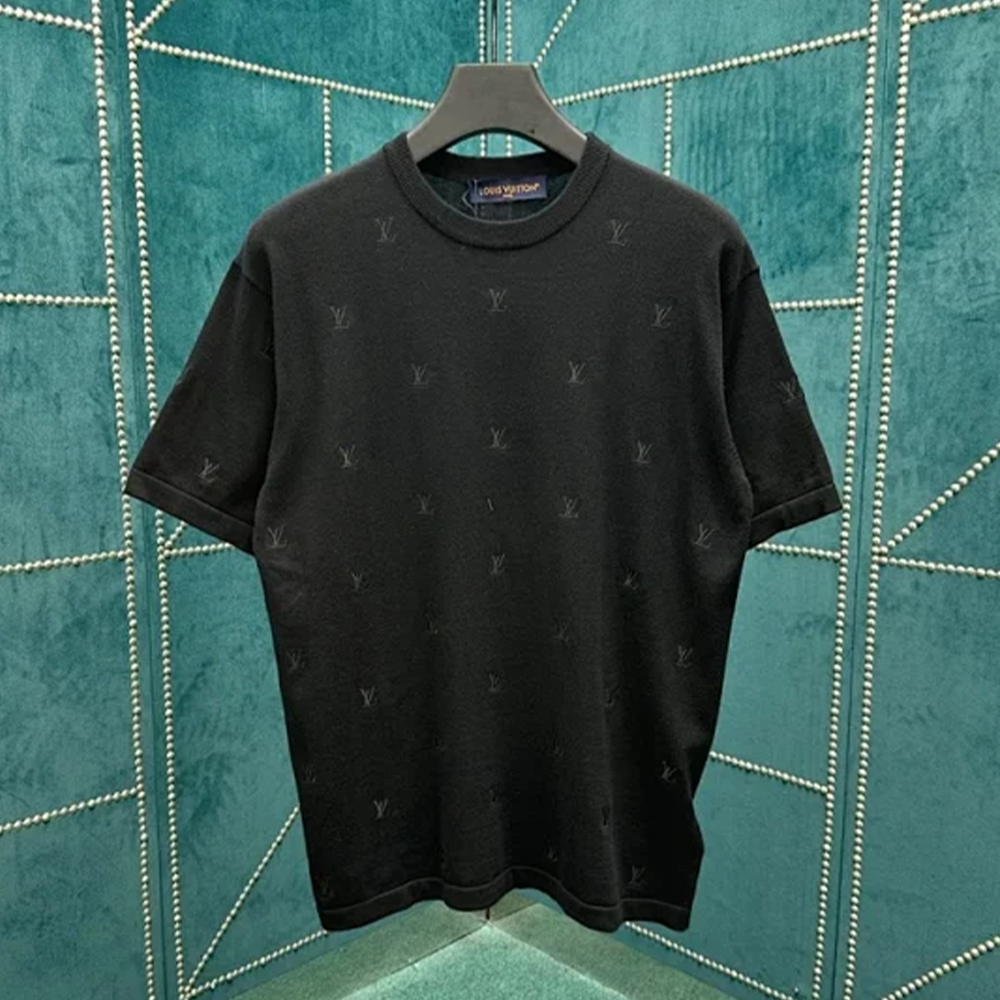 루이비통 로고 자카드 니트 반팔 티셔츠 블랙