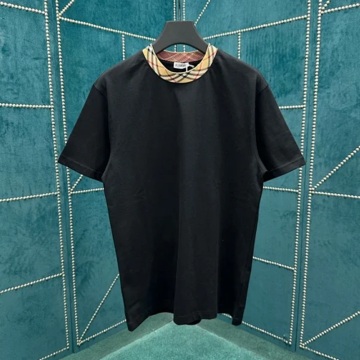 버버리 체크 트리밍 코튼 티셔츠 블랙