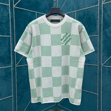 루이비통 화이트 그린 다미에 슬리브 크루넥 니트 반팔