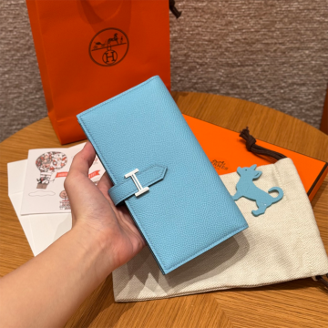 올수공 에르메스 베안 장지갑 7N/Celeste 엡송 실버 하드웨어