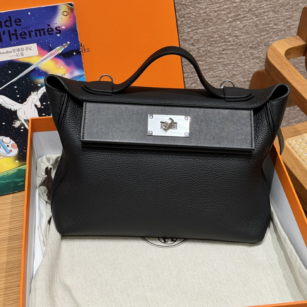 올수공 에르메스 켈리 2424 백 29 Noir 토고 실버 하드웨어