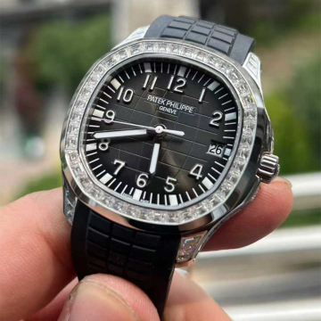 커스텀 텅스텐 파텍필립 아쿠아넛 블랙 다이얼 모이사나이트 파베 세팅 5167