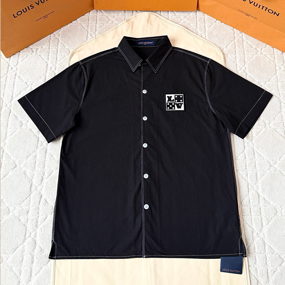 루이비통 엠브로이더드 쇼트 슬리브드 코튼 셔츠