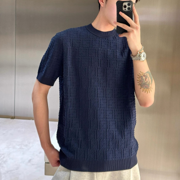 펜디 아이보리 코튼 블랜드 반팔 네이비