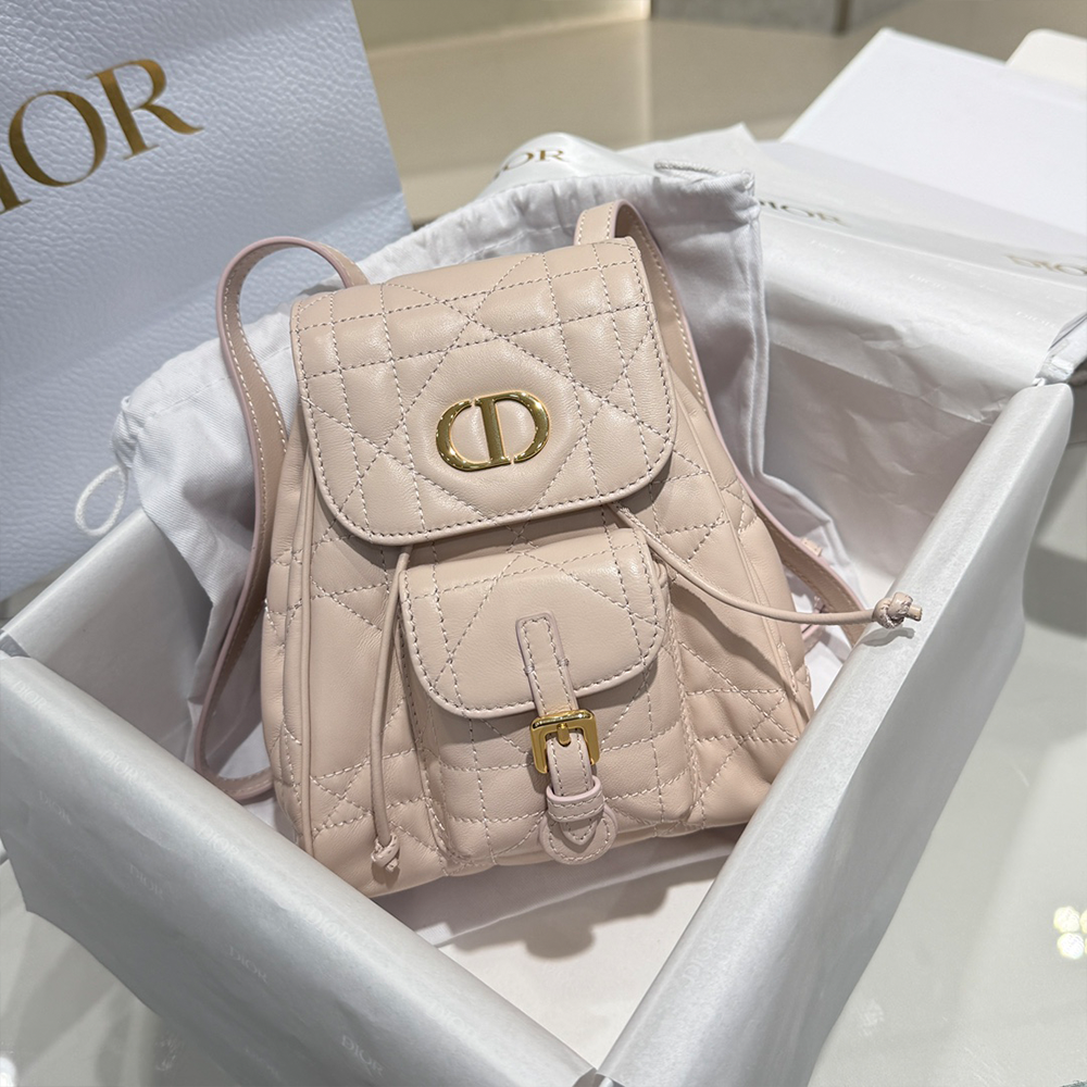 디올 카로 스몰 백팩 파우더 핑크 매크로 까나쥬 양가죽
