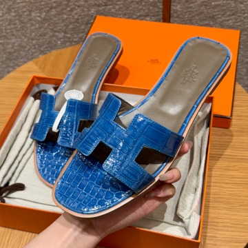 올수공 에르메스 지지 50 버클 샌들 뮬 악어 가죽 이즈미르 블루