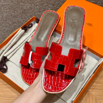 올수공 에르메스 지지 50 버클 샌들 뮬 악어 가죽 루즈 카사크 & 플래그 레드