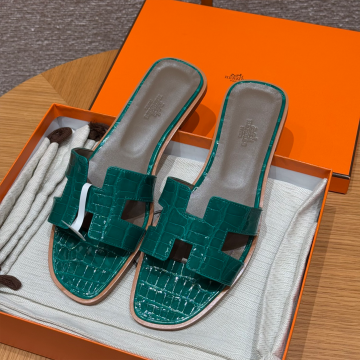 올수공 에르메스 지지 50 버클 샌들 뮬 악어 가죽 에메랄드 그린