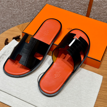 올수공 에르메스 이즈미르 악어 가죽 블랙 & 오렌지