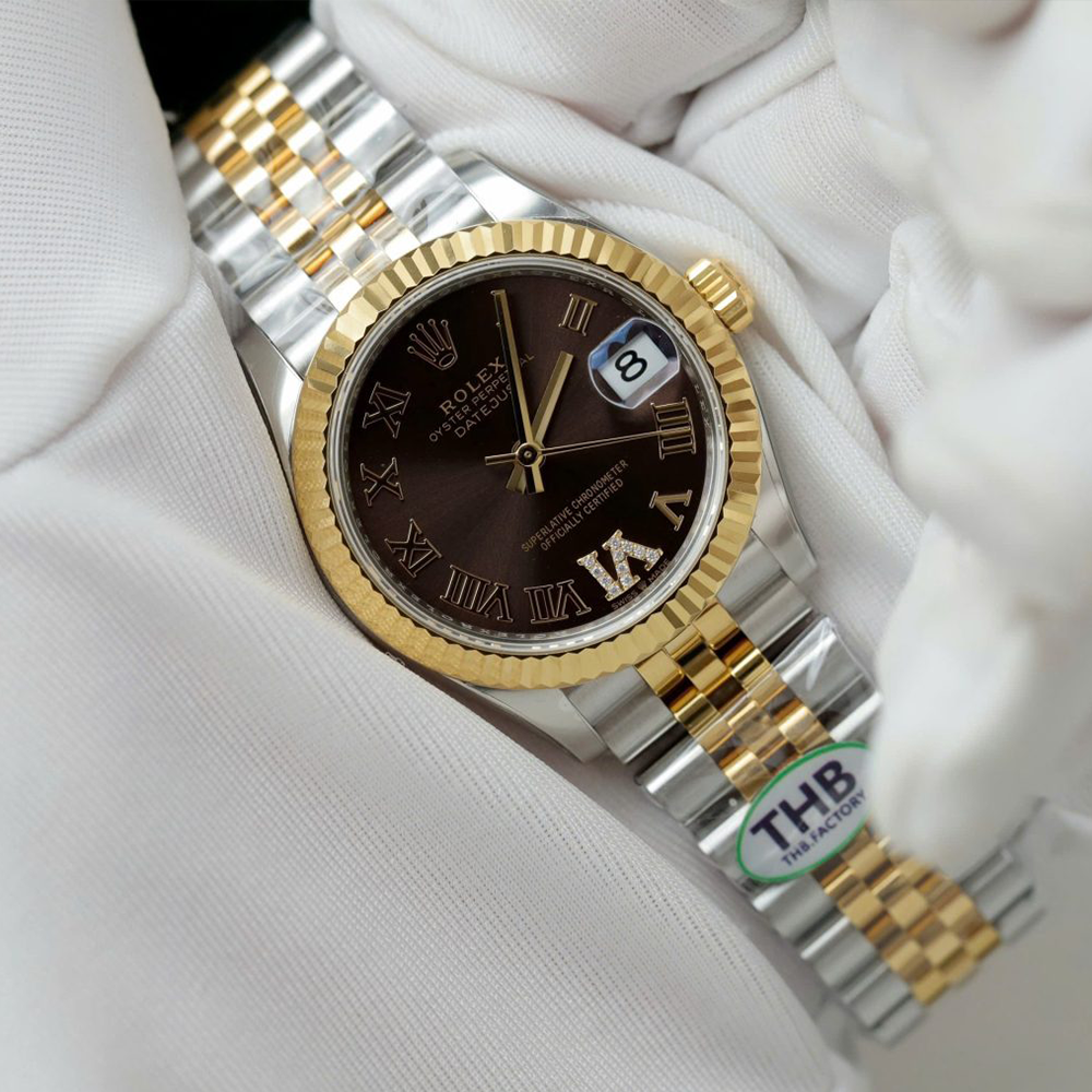 여성용 롤렉스 데이저스트 브라운 로만 다이얼 옐로우 골드 콤비 31mm 278273
